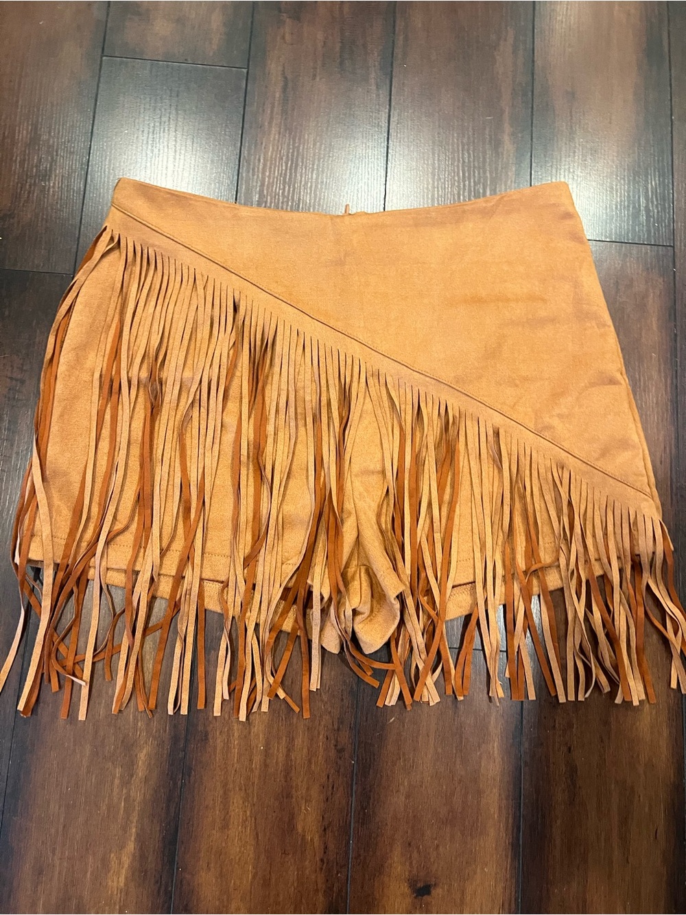 Fringe Faux Suede Mini Skirt - Tan